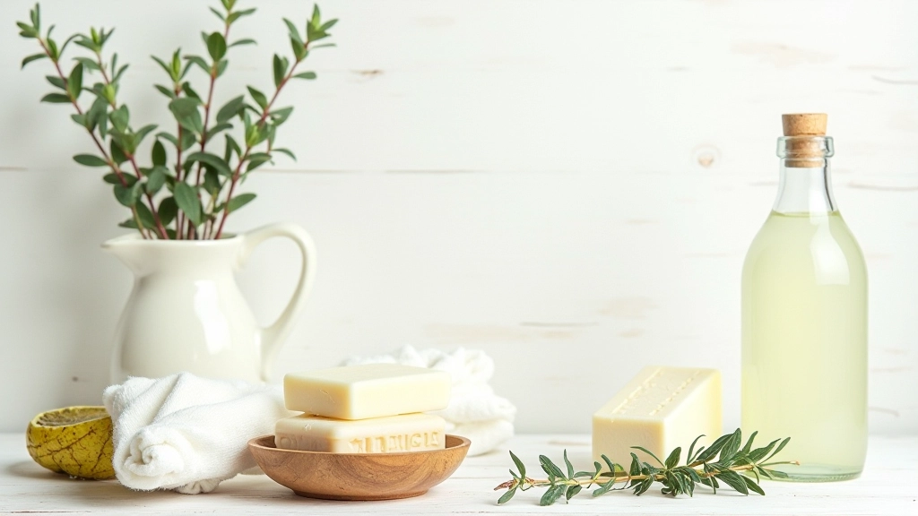 Ingrédients naturels pour nettoyage maison : vinaigre blanc, bicarbonate de soude et savon de Marseille