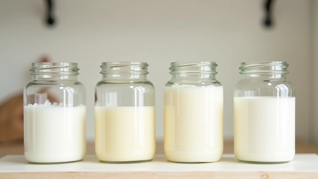 Tableau montrant quatre bocaux essentiels disposés à hauteur des yeux sur une étagère, visuellement accessibles et bien étiquetés